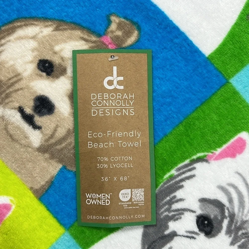 Deborah Connolly - ‘Dog Breeds’ Beach Towel. 36” x 68”. NWT. Firm! Last one!